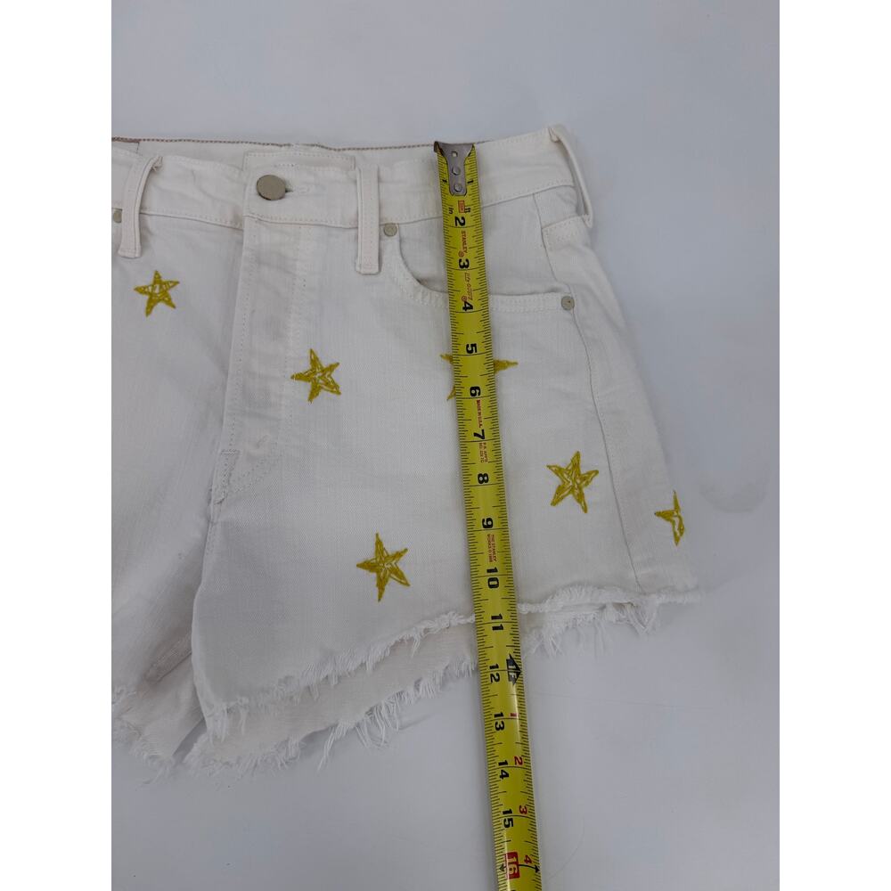 Mother Cream Tomcat Kick Fray Embroidered Star Denim Shorts High Rise Size 27 - Picture 13 of 15